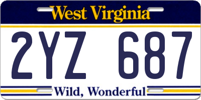 WV license plate 2YZ687
