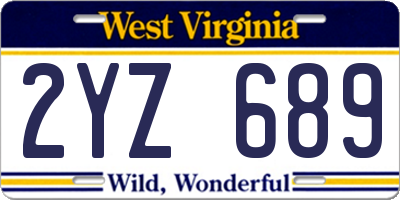 WV license plate 2YZ689