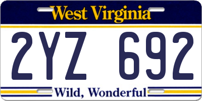 WV license plate 2YZ692
