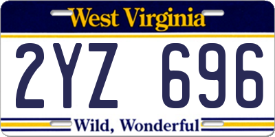 WV license plate 2YZ696