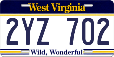 WV license plate 2YZ702