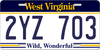 WV license plate 2YZ703