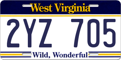 WV license plate 2YZ705