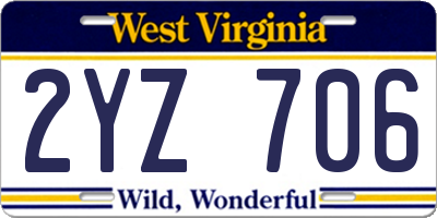 WV license plate 2YZ706
