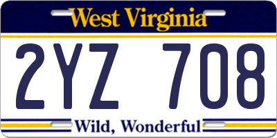 WV license plate 2YZ708