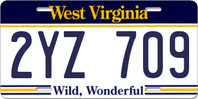 WV license plate 2YZ709
