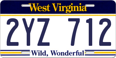 WV license plate 2YZ712