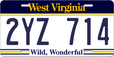WV license plate 2YZ714