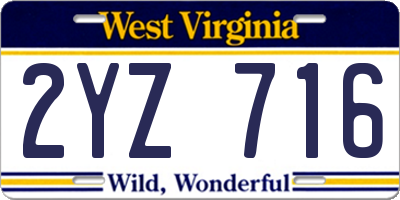 WV license plate 2YZ716