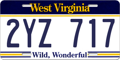 WV license plate 2YZ717