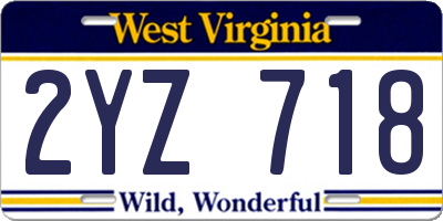 WV license plate 2YZ718