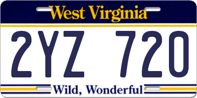 WV license plate 2YZ720