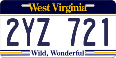 WV license plate 2YZ721