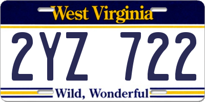 WV license plate 2YZ722