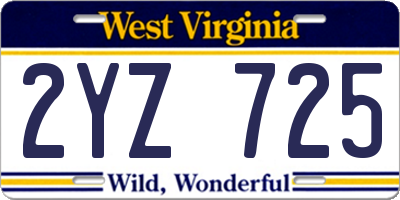 WV license plate 2YZ725