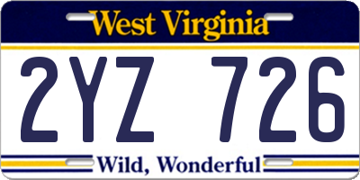 WV license plate 2YZ726