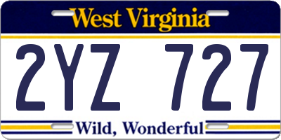 WV license plate 2YZ727