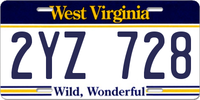 WV license plate 2YZ728