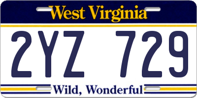 WV license plate 2YZ729