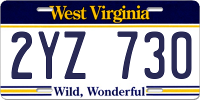 WV license plate 2YZ730