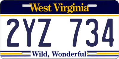 WV license plate 2YZ734