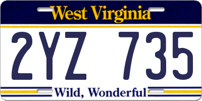 WV license plate 2YZ735