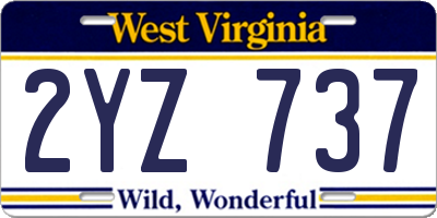 WV license plate 2YZ737