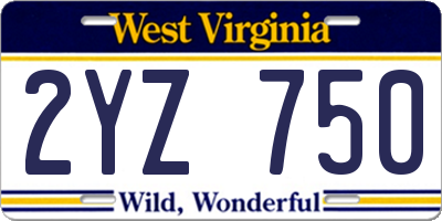WV license plate 2YZ750
