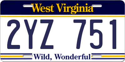 WV license plate 2YZ751