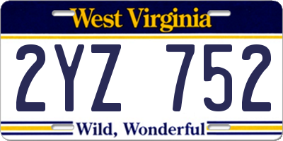 WV license plate 2YZ752