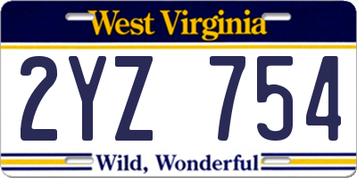 WV license plate 2YZ754