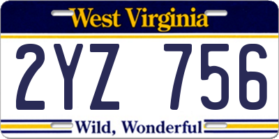 WV license plate 2YZ756