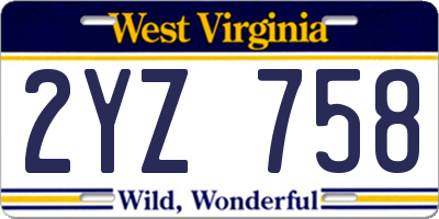 WV license plate 2YZ758