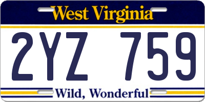 WV license plate 2YZ759