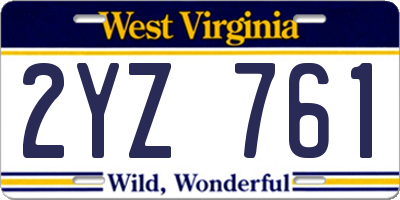 WV license plate 2YZ761