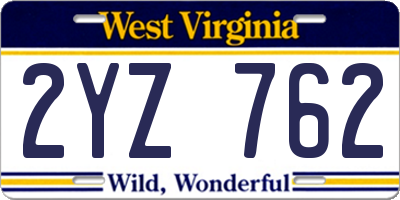 WV license plate 2YZ762