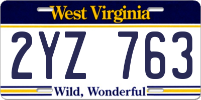 WV license plate 2YZ763