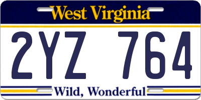 WV license plate 2YZ764