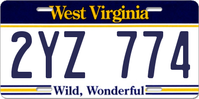 WV license plate 2YZ774