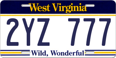 WV license plate 2YZ777