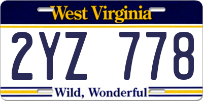 WV license plate 2YZ778