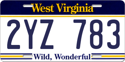 WV license plate 2YZ783