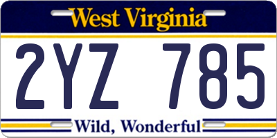 WV license plate 2YZ785