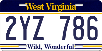 WV license plate 2YZ786