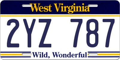 WV license plate 2YZ787