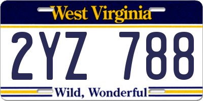 WV license plate 2YZ788