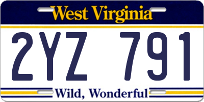 WV license plate 2YZ791