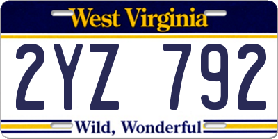 WV license plate 2YZ792