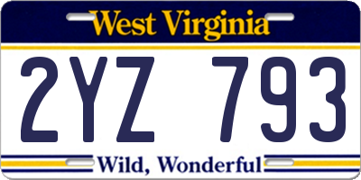 WV license plate 2YZ793