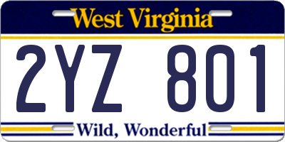 WV license plate 2YZ801